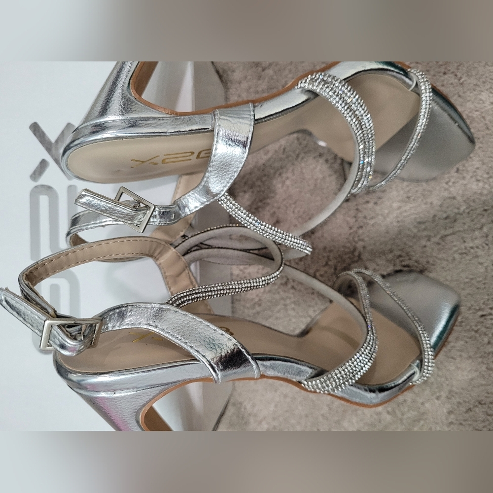 Womens silver strappy diamond accent heels